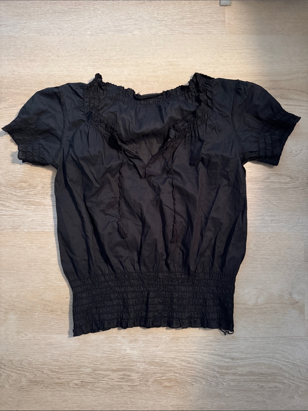 Dkny Black Short Sleeve Smocked Waist Blouse